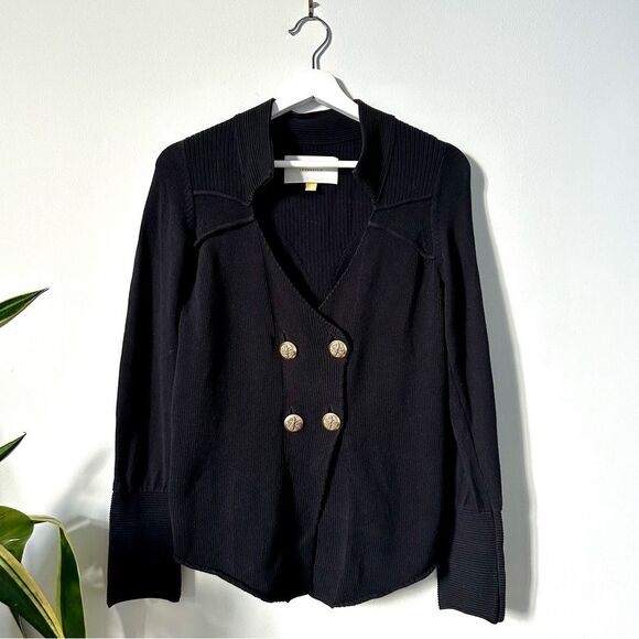 Leifsdottir Anthropologie Double Breasted Cotton Cardigan in Black Size Small - Picture 1 of 6